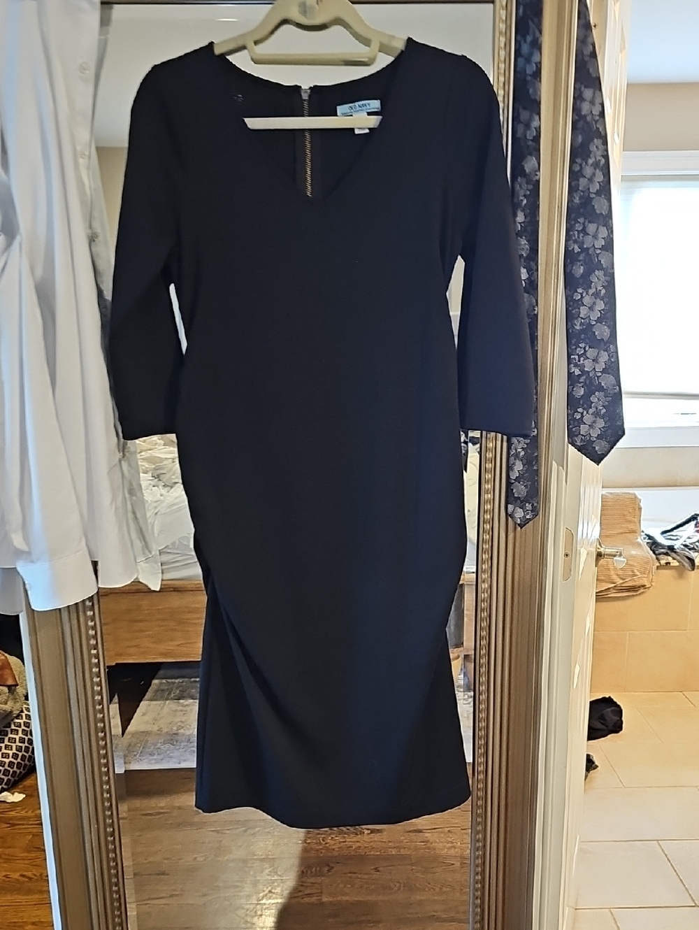 Old Navy Black Midi Sheath Dress with Subtle V-Notch maternity